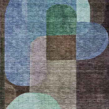 9' X 12' Brown Blue And Green Abstract Washable Indoor Outdoor Area Rug