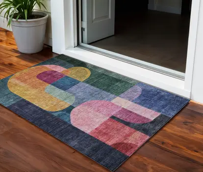 3' X 5' Green Copper And Pink Abstract Washable Indoor Outdoor Area Rug