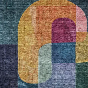 5' X 8' Green Copper And Pink Abstract Washable Indoor Outdoor Area Rug