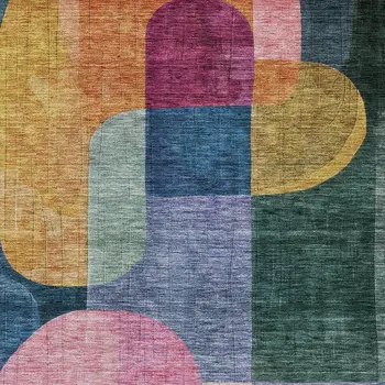 8' X 10' Green Copper And Pink Abstract Washable Indoor Outdoor Area Rug