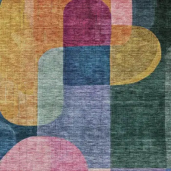 9' X 12' Green Copper And Pink Abstract Washable Indoor Outdoor Area Rug