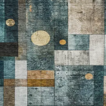 9' X 12' Teal Blue Gray And Gold Geometric Washable Indoor Outdoor Area Rug