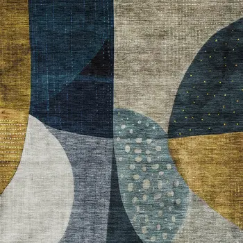 3' X 5' Blue Gold And Gray Abstract Washable Indoor Outdoor Area Rug