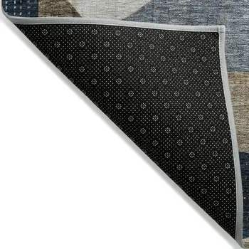 9' X 12' Blue Gold And Gray Abstract Washable Indoor Outdoor Area Rug