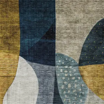 9' X 12' Blue Gold And Gray Abstract Washable Indoor Outdoor Area Rug
