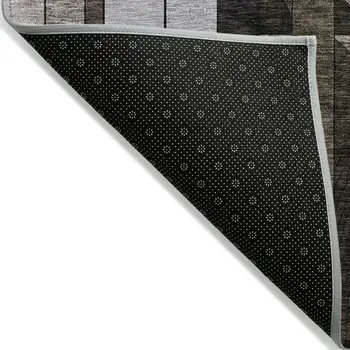 5' X 8' Brown Gray And Blue Geometric Washable Indoor Outdoor Area Rug