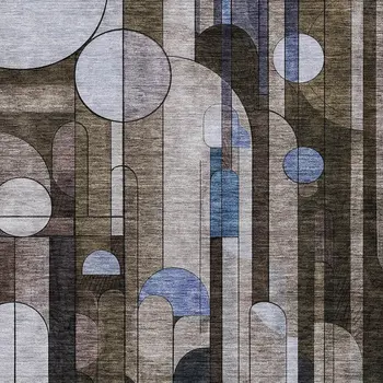 10' X 14' Brown Gray And Blue Geometric Washable Indoor Outdoor Area Rug