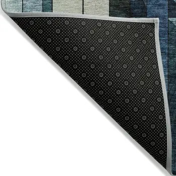 8' X 10' Blue Ivory And Copper Geometric Washable Indoor Outdoor Area Rug