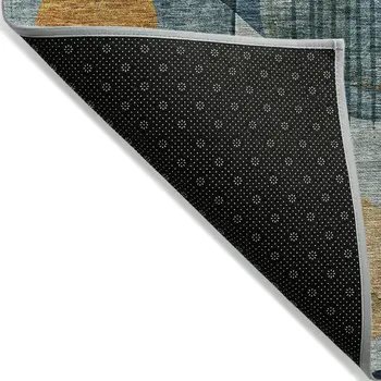 10' X 14' Teal Blue Ivory And Gold Geometric Washable Indoor Outdoor Area Rug