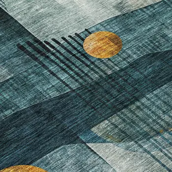 10' X 14' Teal Blue Ivory And Gold Geometric Washable Indoor Outdoor Area Rug