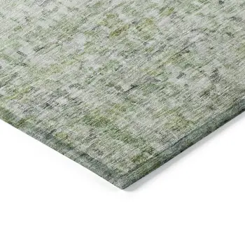 8' Artichoke Green And Ivory Round Striped Washable Indoor Outdoor Area Rug