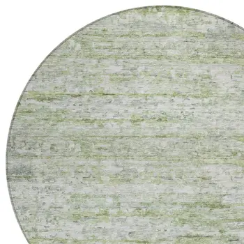 8' Artichoke Green And Ivory Round Striped Washable Indoor Outdoor Area Rug