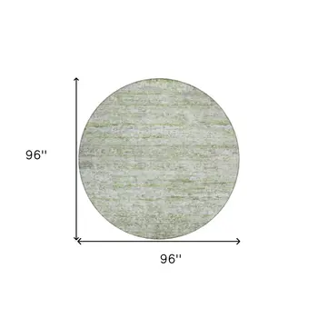8' Artichoke Green And Ivory Round Striped Washable Indoor Outdoor Area Rug