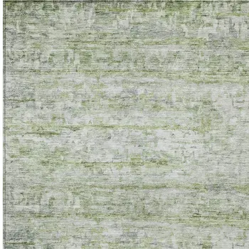 9' X 12' Artichoke Green And Ivory Striped Washable Indoor Outdoor Area Rug