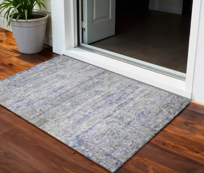 3' X 5' Blue Gray And Purple Striped Washable Indoor Outdoor Area Rug