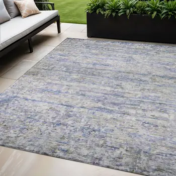 5' X 8' Blue Gray And Purple Striped Washable Indoor Outdoor Area Rug