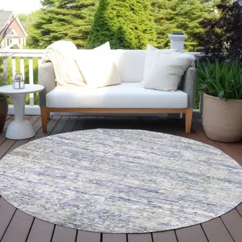 8' Blue Gray And Purple Round Striped Washable Indoor Outdoor Area Rug