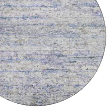 8' Blue Gray And Purple Round Striped Washable Indoor Outdoor Area Rug