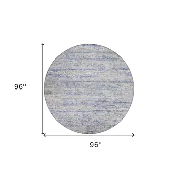 8' Blue Gray And Purple Round Striped Washable Indoor Outdoor Area Rug