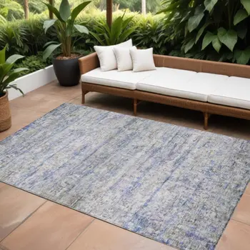 9' X 12' Blue Gray And Purple Striped Washable Indoor Outdoor Area Rug
