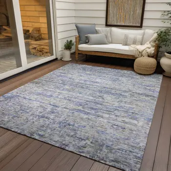 9' X 12' Blue Gray And Purple Striped Washable Indoor Outdoor Area Rug