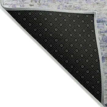 9' X 12' Blue Gray And Purple Striped Washable Indoor Outdoor Area Rug