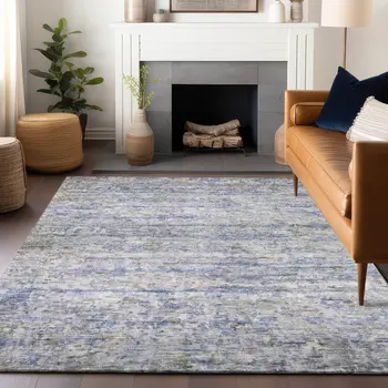 9' X 12' Blue Gray And Purple Striped Washable Indoor Outdoor Area Rug