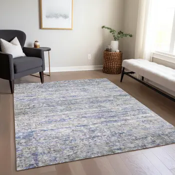 9' X 12' Blue Gray And Purple Striped Washable Indoor Outdoor Area Rug