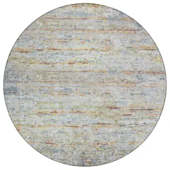 8' Copper Blue And Green Round Striped Washable Indoor Outdoor Area Rug