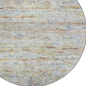 8' Copper Blue And Green Round Striped Washable Indoor Outdoor Area Rug