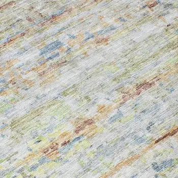 8' Copper Blue And Green Round Striped Washable Indoor Outdoor Area Rug