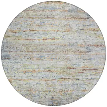 8' Copper Blue And Green Round Striped Washable Indoor Outdoor Area Rug
