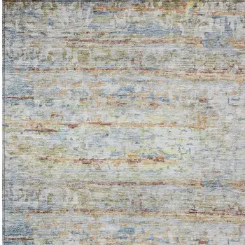 8' X 10' Copper Blue And Green Striped Washable Indoor Outdoor Area Rug