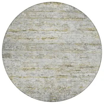 8' Taupe Ivory And Green Round Striped Washable Indoor Outdoor Area Rug