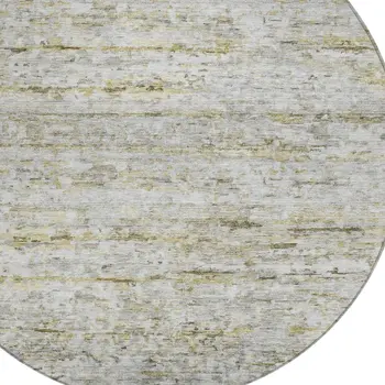 8' Taupe Ivory And Green Round Striped Washable Indoor Outdoor Area Rug