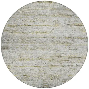 8' Taupe Ivory And Green Round Striped Washable Indoor Outdoor Area Rug