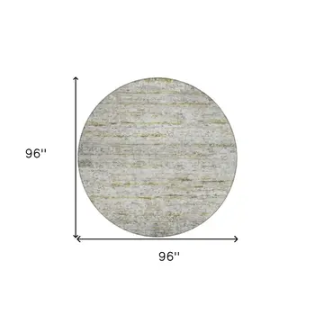 8' Taupe Ivory And Green Round Striped Washable Indoor Outdoor Area Rug