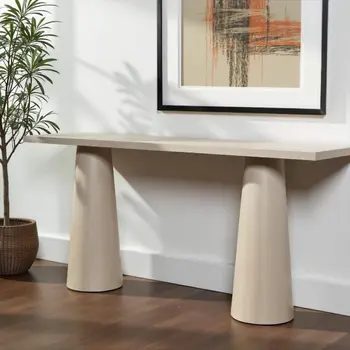 72" Natural Solid Wood Distressed Double Pedestal Console Table