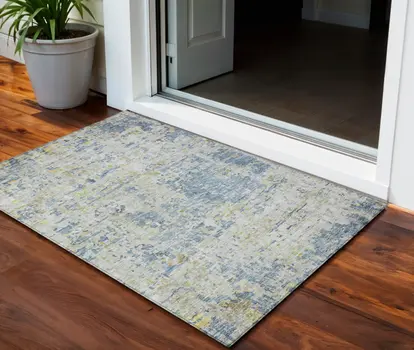 3' X 5' Blue Gray And Green Abstract Washable Indoor Outdoor Area Rug