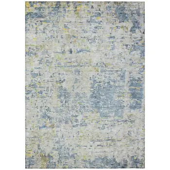 3' X 5' Blue Gray And Green Abstract Washable Indoor Outdoor Area Rug
