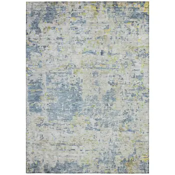 3' X 5' Blue Gray And Green Abstract Washable Indoor Outdoor Area Rug
