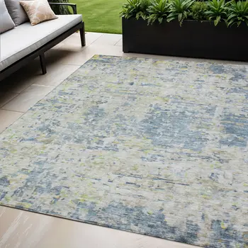 5' X 8' Blue Gray And Green Abstract Washable Indoor Outdoor Area Rug