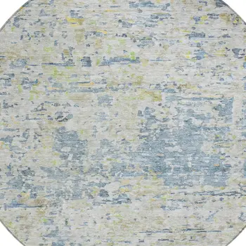 8' Blue Gray And Green Round Abstract Washable Indoor Outdoor Area Rug
