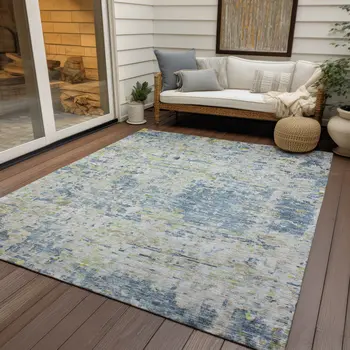 8' X 10' Blue Gray And Green Abstract Washable Indoor Outdoor Area Rug