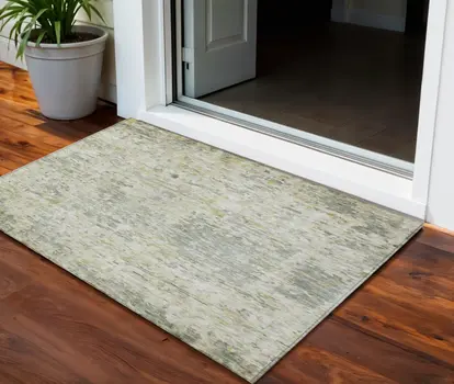 3' X 5' Sage Charcoal And Ivory Abstract Washable Indoor Outdoor Area Rug