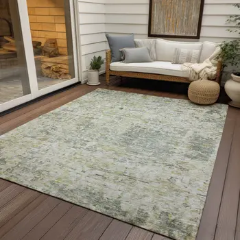 3' X 5' Sage Charcoal And Ivory Abstract Washable Indoor Outdoor Area Rug