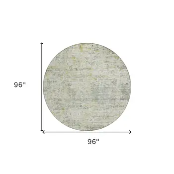 8' Sage Charcoal And Ivory Round Abstract Washable Indoor Outdoor Area Rug