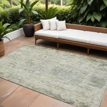 8' X 10' Sage Charcoal And Ivory Abstract Washable Indoor Outdoor Area Rug