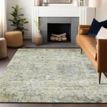 10' X 14' Sage Charcoal And Ivory Abstract Washable Indoor Outdoor Area Rug
