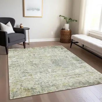 10' X 14' Sage Charcoal And Ivory Abstract Washable Indoor Outdoor Area Rug